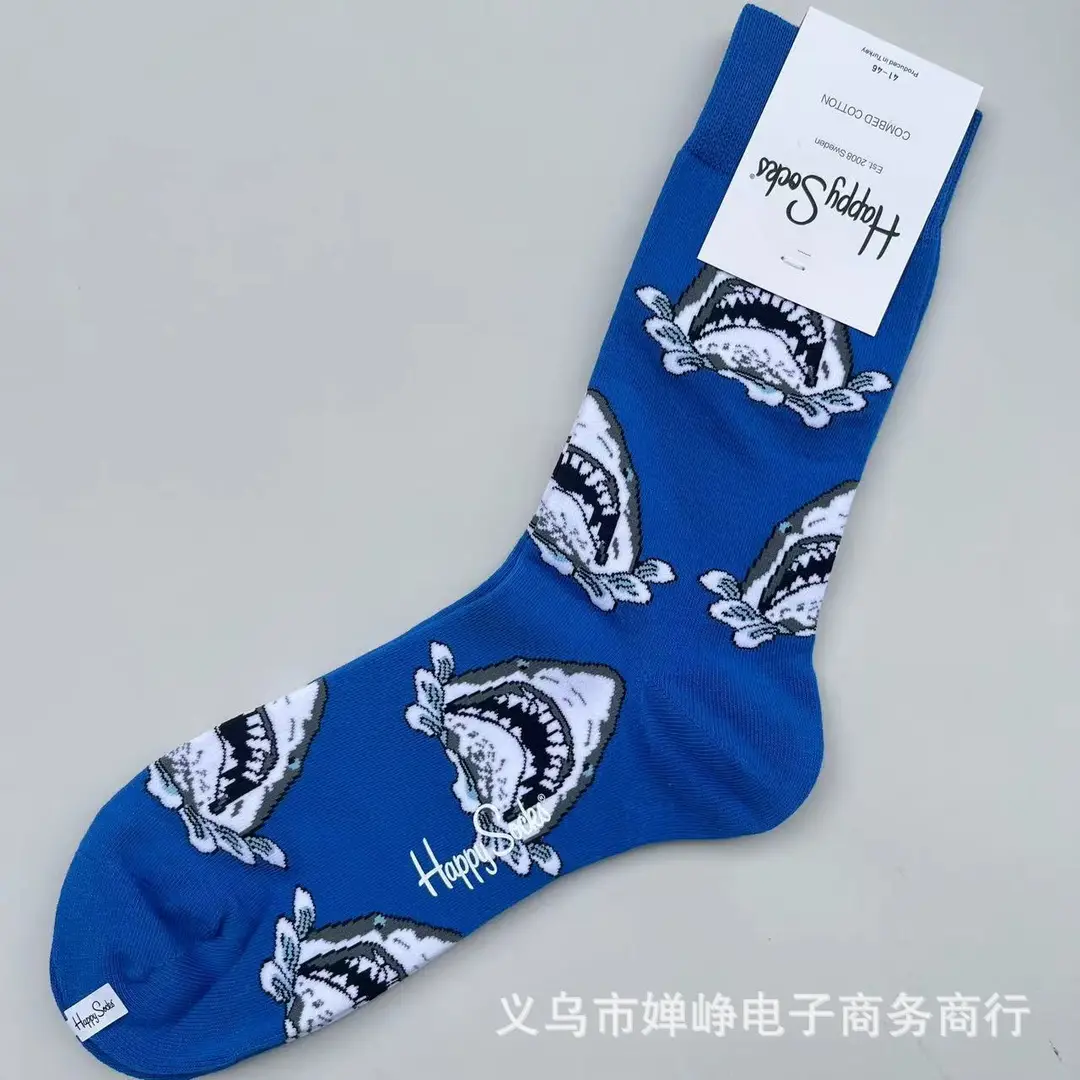 New Happysocks Men's Socks Trendy Brand Socks Colorfulful Jacquard Popular Versatile Cotton Socks Mid-Calf Socks Ins Trendy Socks