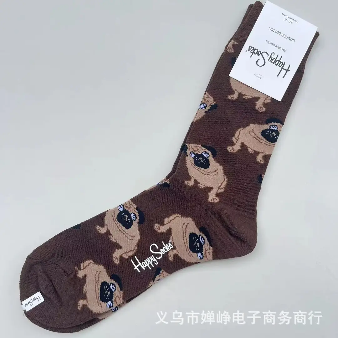New Happysocks Men's Socks Trendy Brand Socks Colorfulful Jacquard Popular Versatile Cotton Socks Mid-Calf Socks Ins Trendy Socks