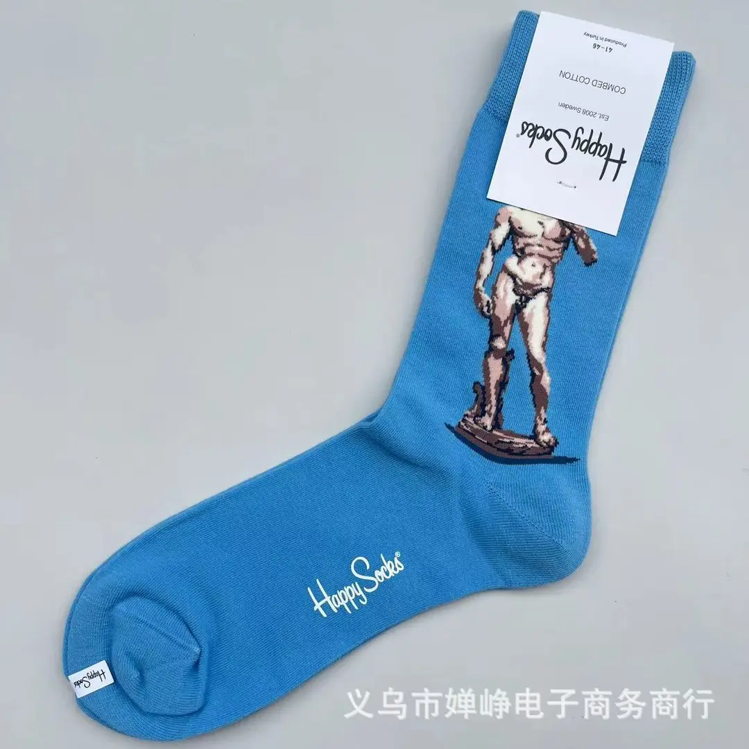 New Happysocks Men's Socks Trendy Brand Socks Colorfulful Jacquard Popular Versatile Cotton Socks Mid-Calf Socks Ins Trendy Socks
