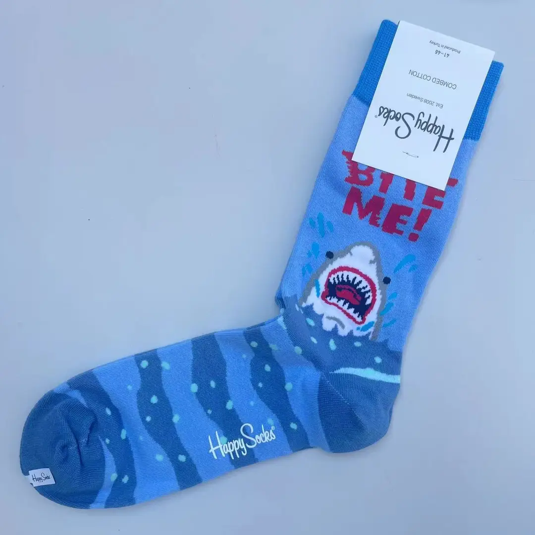New Happysocks Men's Socks Trendy Brand Socks Colorfulful Jacquard Popular Versatile Cotton Socks Mid-Calf Socks Ins Trendy Socks