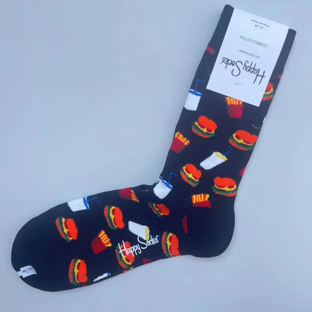 New Happysocks Men's Socks Trendy Brand Socks Colorfulful Jacquard Popular Versatile Cotton Socks Mid-Calf Socks Ins Trendy Socks