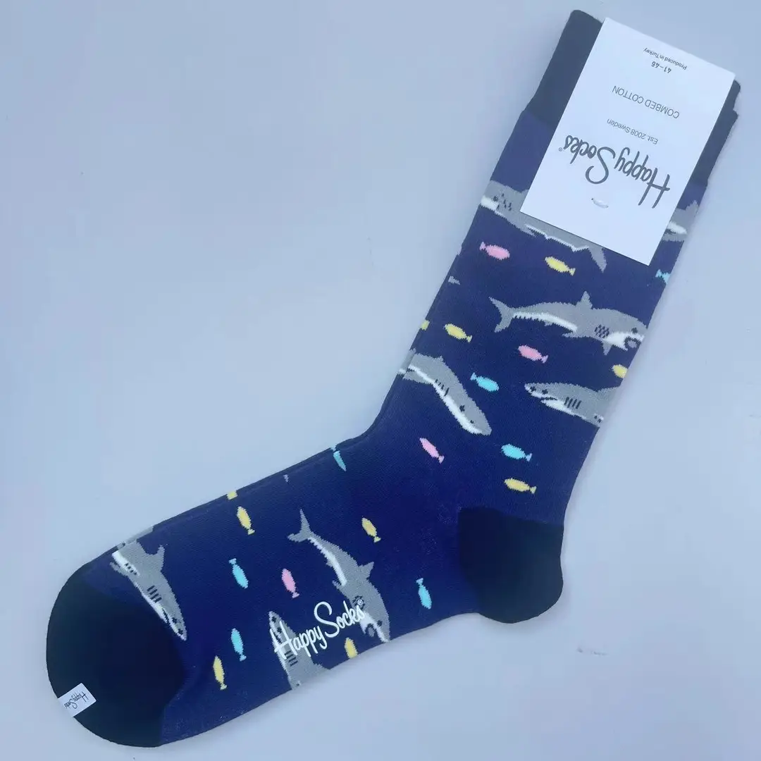 New Happysocks Men's Socks Trendy Brand Socks Colorfulful Jacquard Popular Versatile Cotton Socks Mid-Calf Socks Ins Trendy Socks