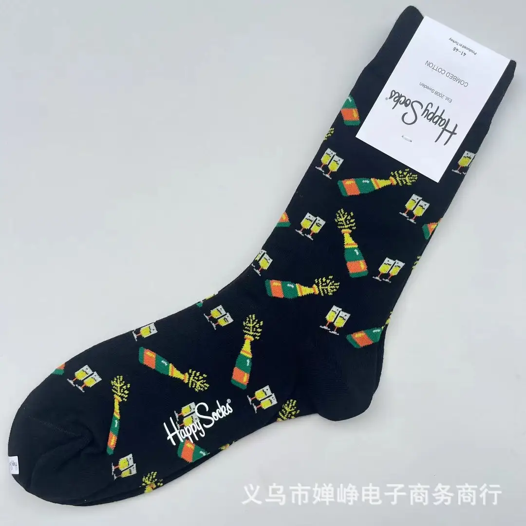 New Happysocks Men's Socks Trendy Brand Socks Colorfulful Jacquard Popular Versatile Cotton Socks Mid-Calf Socks Ins Trendy Socks