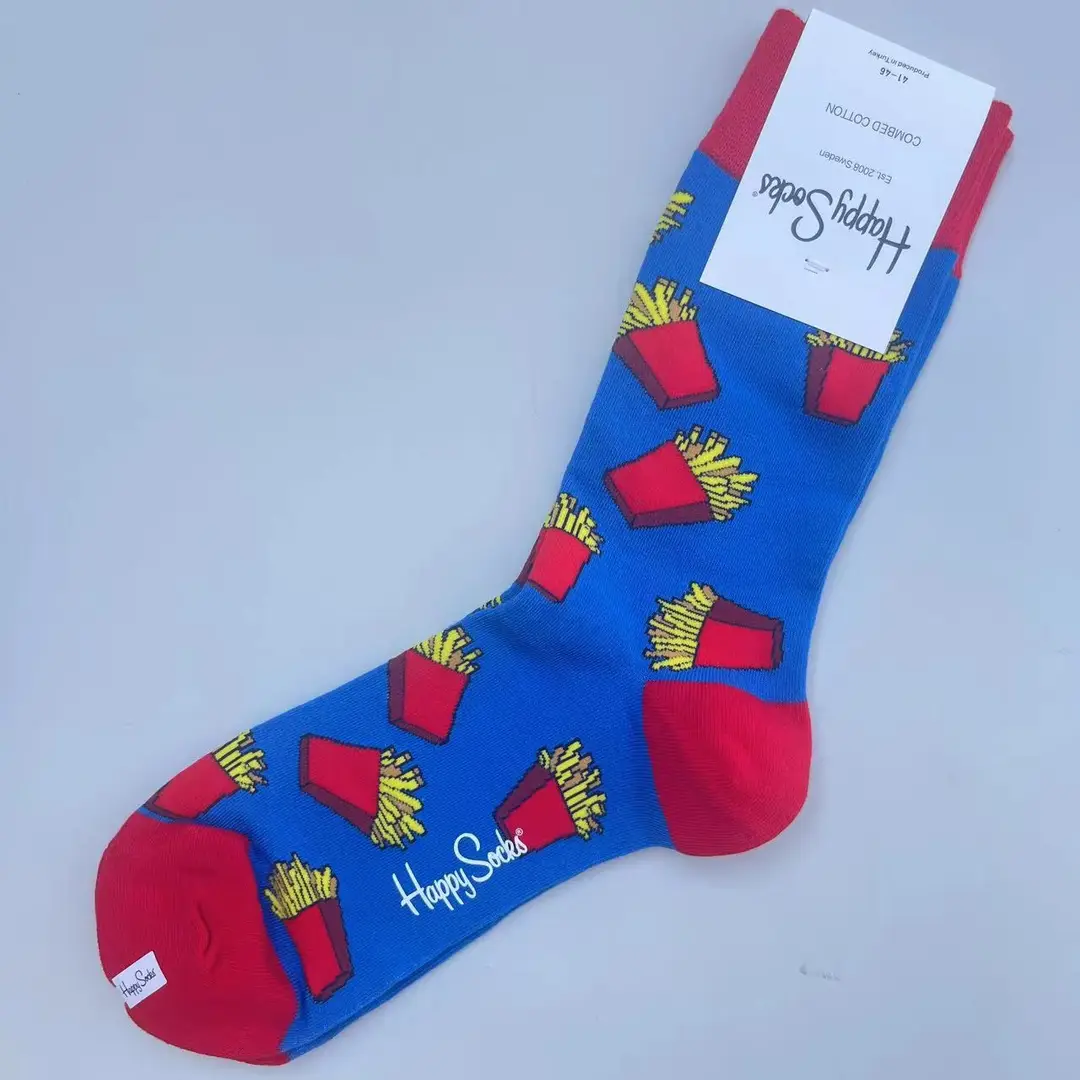 New Happysocks Men's Socks Trendy Brand Socks Colorfulful Jacquard Popular Versatile Cotton Socks Mid-Calf Socks Ins Trendy Socks