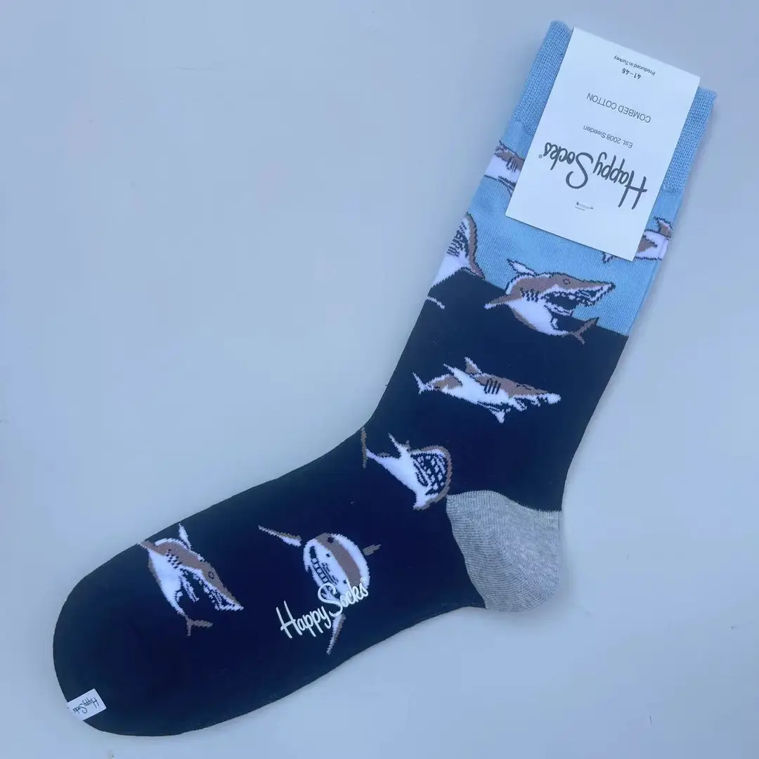 New Happysocks Men's Socks Trendy Brand Socks Colorfulful Jacquard Popular Versatile Cotton Socks Mid-Calf Socks Ins Trendy Socks