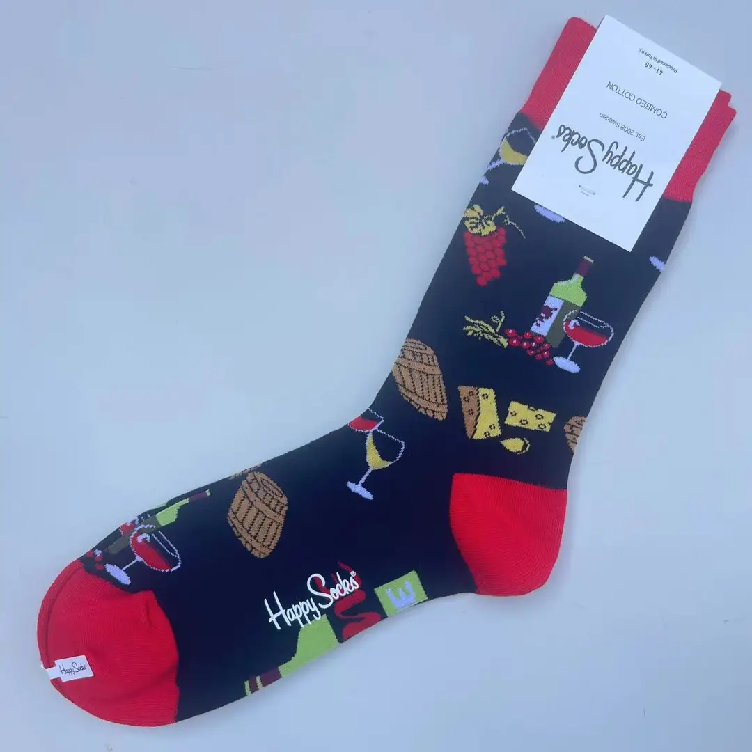 New Happysocks Men's Socks Trendy Brand Socks Colorfulful Jacquard Popular Versatile Cotton Socks Mid-Calf Socks Ins Trendy Socks