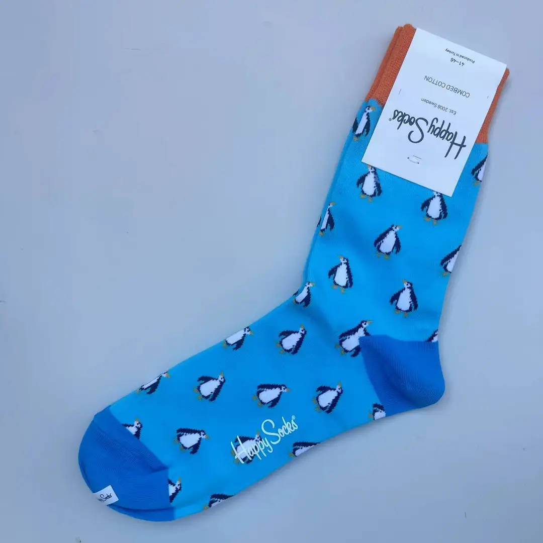 New Happysocks Men's Socks Trendy Brand Socks Colorfulful Jacquard Popular Versatile Cotton Socks Mid-Calf Socks Ins Trendy Socks