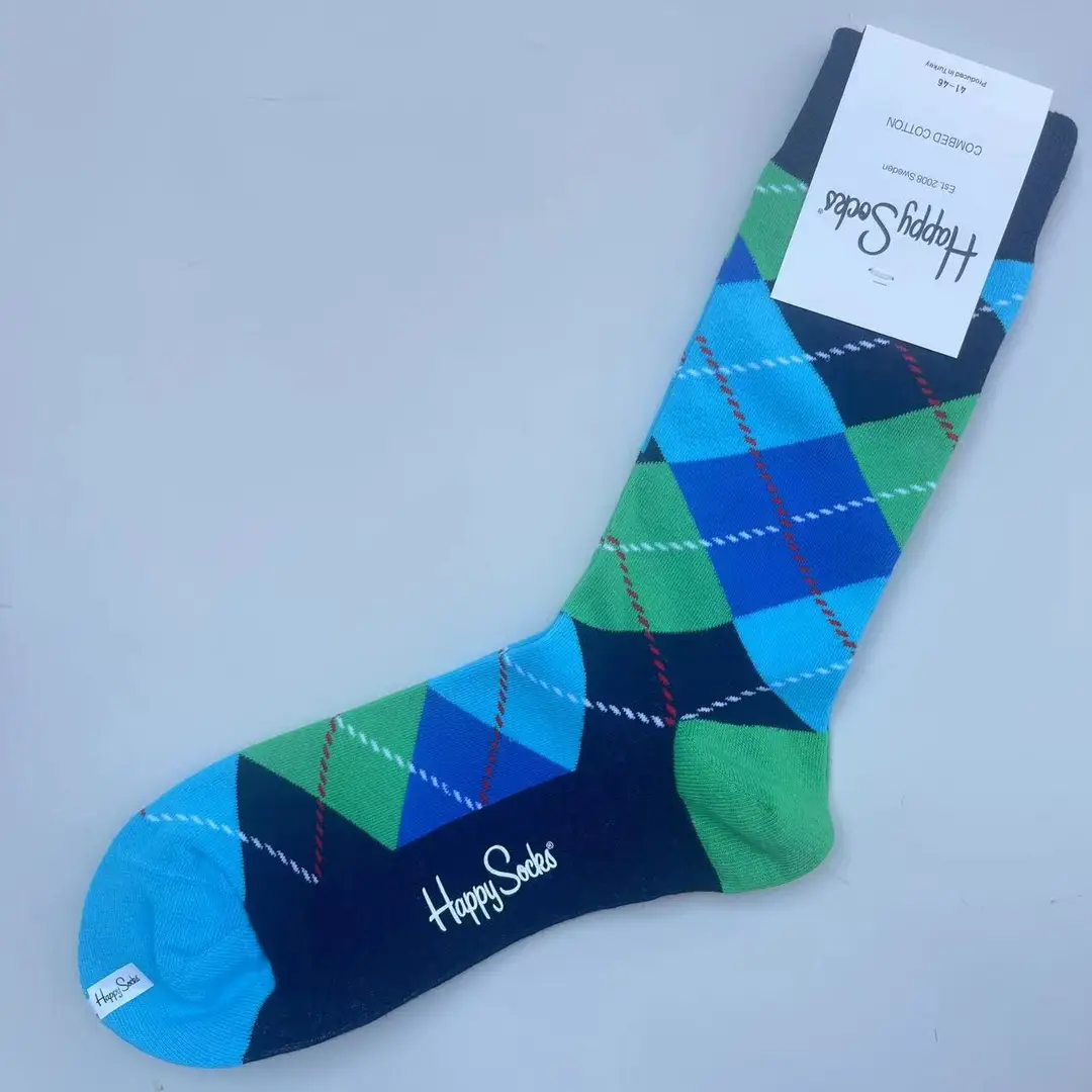 New Happysocks Men's Socks Trendy Brand Socks Colorfulful Jacquard Popular Versatile Cotton Socks Mid-Calf Socks Ins Trendy Socks