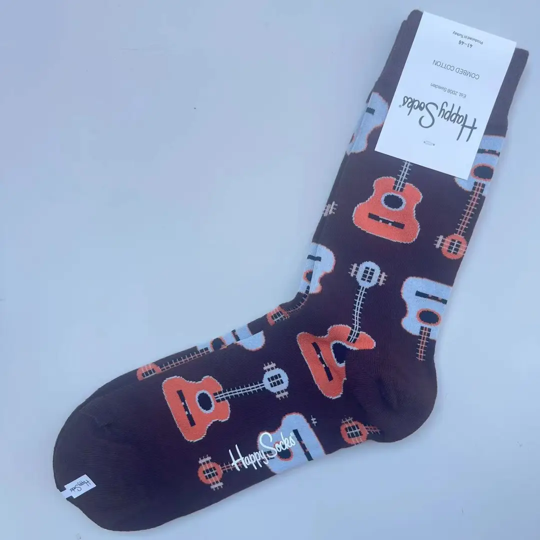 New Happysocks Men's Socks Trendy Brand Socks Colorfulful Jacquard Popular Versatile Cotton Socks Mid-Calf Socks Ins Trendy Socks