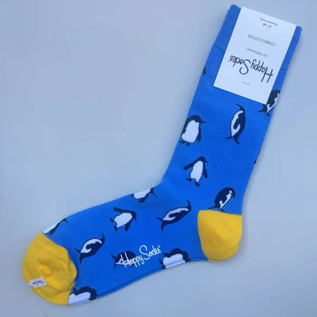 New Happysocks Men's Socks Trendy Brand Socks Colorfulful Jacquard Popular Versatile Cotton Socks Mid-Calf Socks Ins Trendy Socks