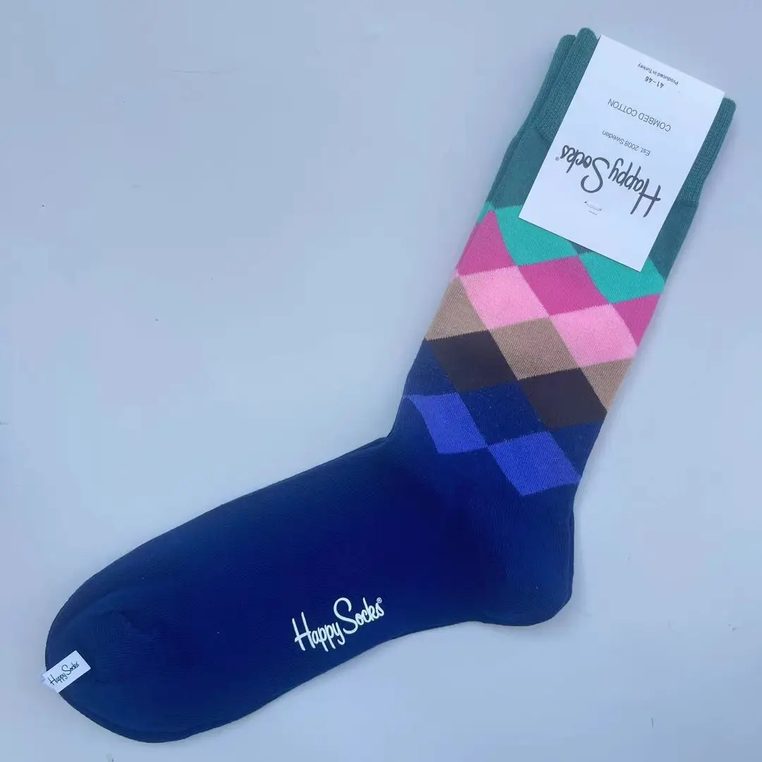 New Happysocks Men's Socks Trendy Brand Socks Colorfulful Jacquard Popular Versatile Cotton Socks Mid-Calf Socks Ins Trendy Socks