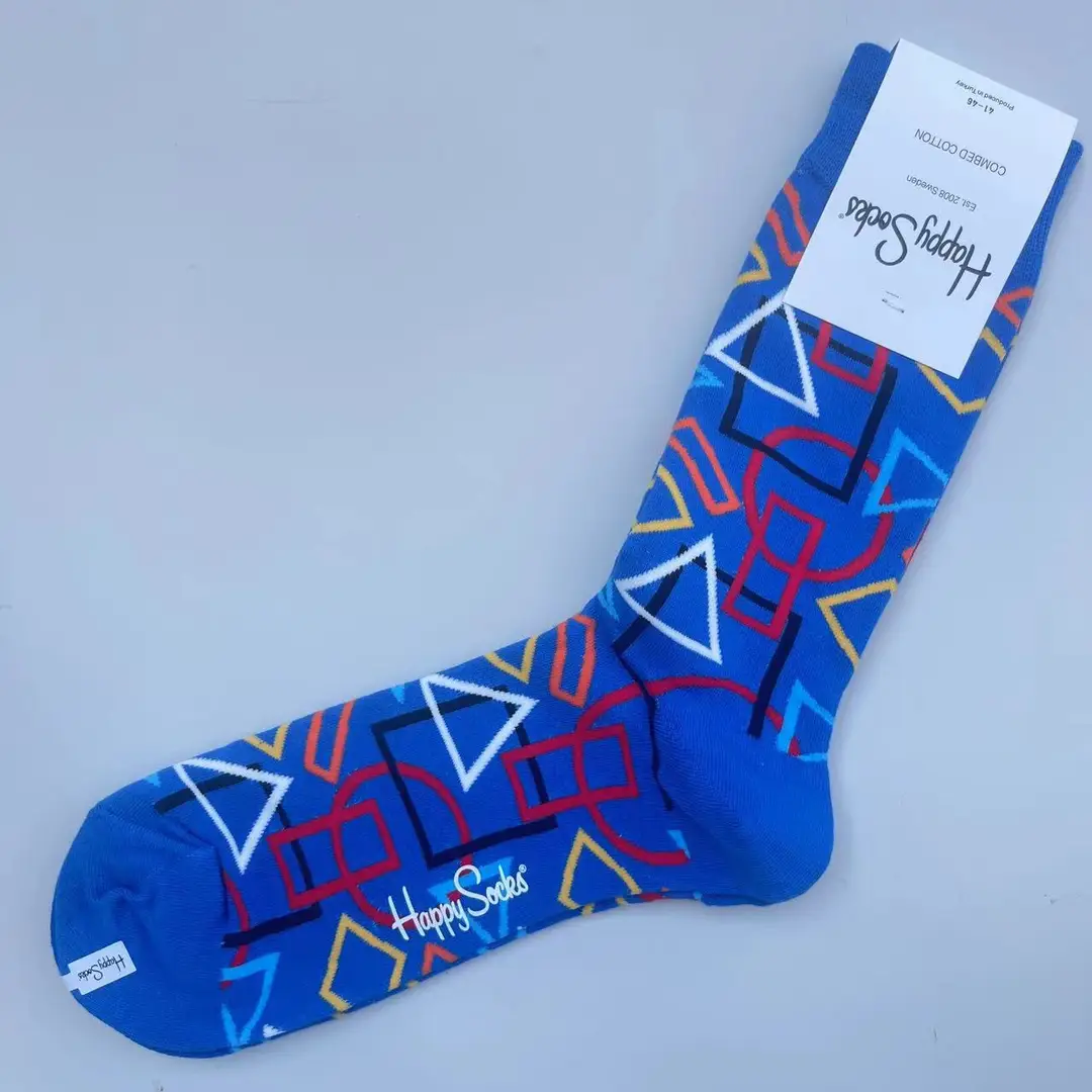 New Happysocks Men's Socks Trendy Brand Socks Colorfulful Jacquard Popular Versatile Cotton Socks Mid-Calf Socks Ins Trendy Socks