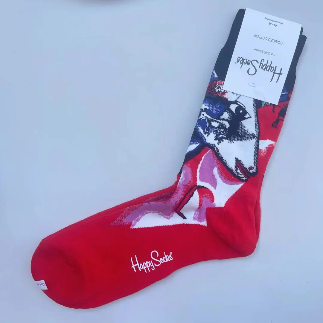 New Happysocks Men's Socks Trendy Brand Socks Colorfulful Jacquard Popular Versatile Cotton Socks Mid-Calf Socks Ins Trendy Socks