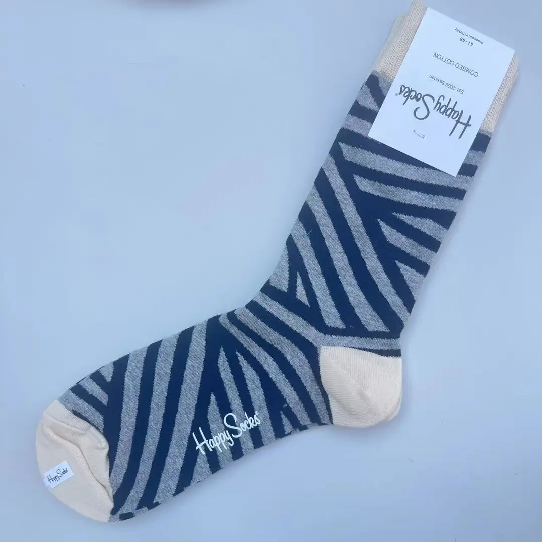 New Happysocks Men's Socks Trendy Brand Socks Colorfulful Jacquard Popular Versatile Cotton Socks Mid-Calf Socks Ins Trendy Socks