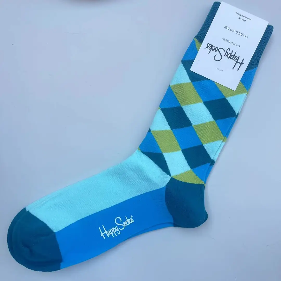 New Happysocks Men's Socks Trendy Brand Socks Colorfulful Jacquard Popular Versatile Cotton Socks Mid-Calf Socks Ins Trendy Socks