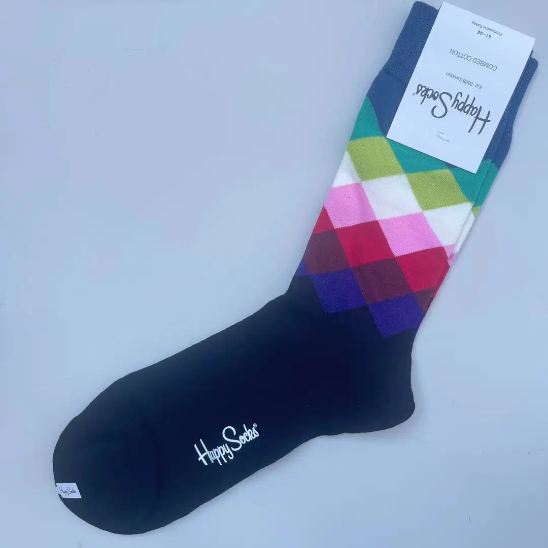 New Happysocks Men's Socks Trendy Brand Socks Colorfulful Jacquard Popular Versatile Cotton Socks Mid-Calf Socks Ins Trendy Socks