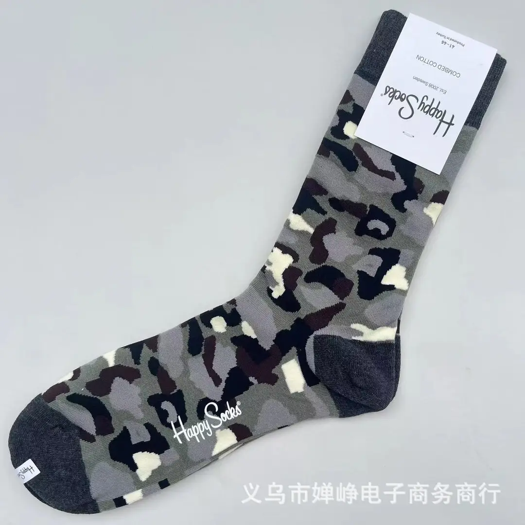 New Happysocks Men's Socks Trendy Brand Socks Colorfulful Jacquard Popular Versatile Cotton Socks Mid-Calf Socks Ins Trendy Socks