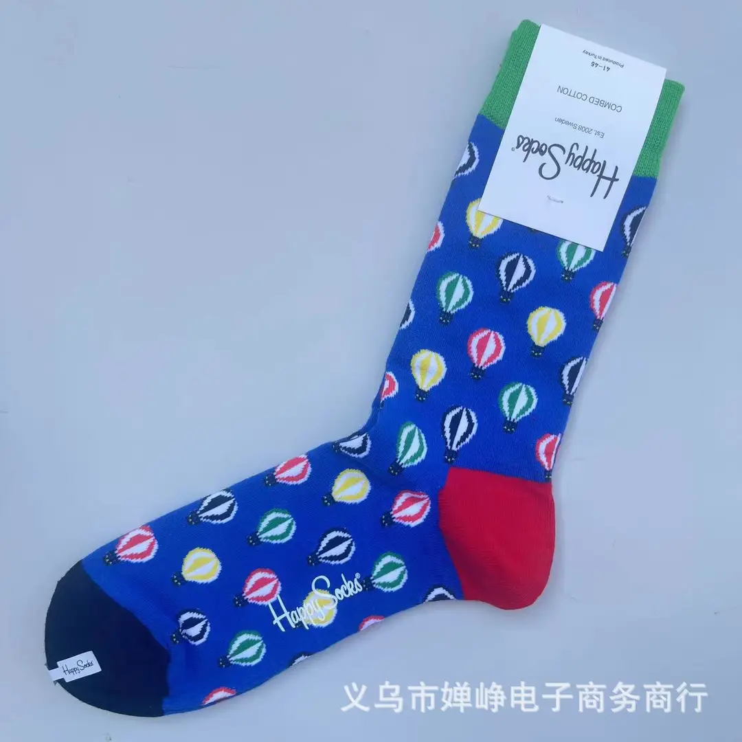 New Happysocks Men's Socks Trendy Brand Socks Colorfulful Jacquard Popular Versatile Cotton Socks Mid-Calf Socks Ins Trendy Socks