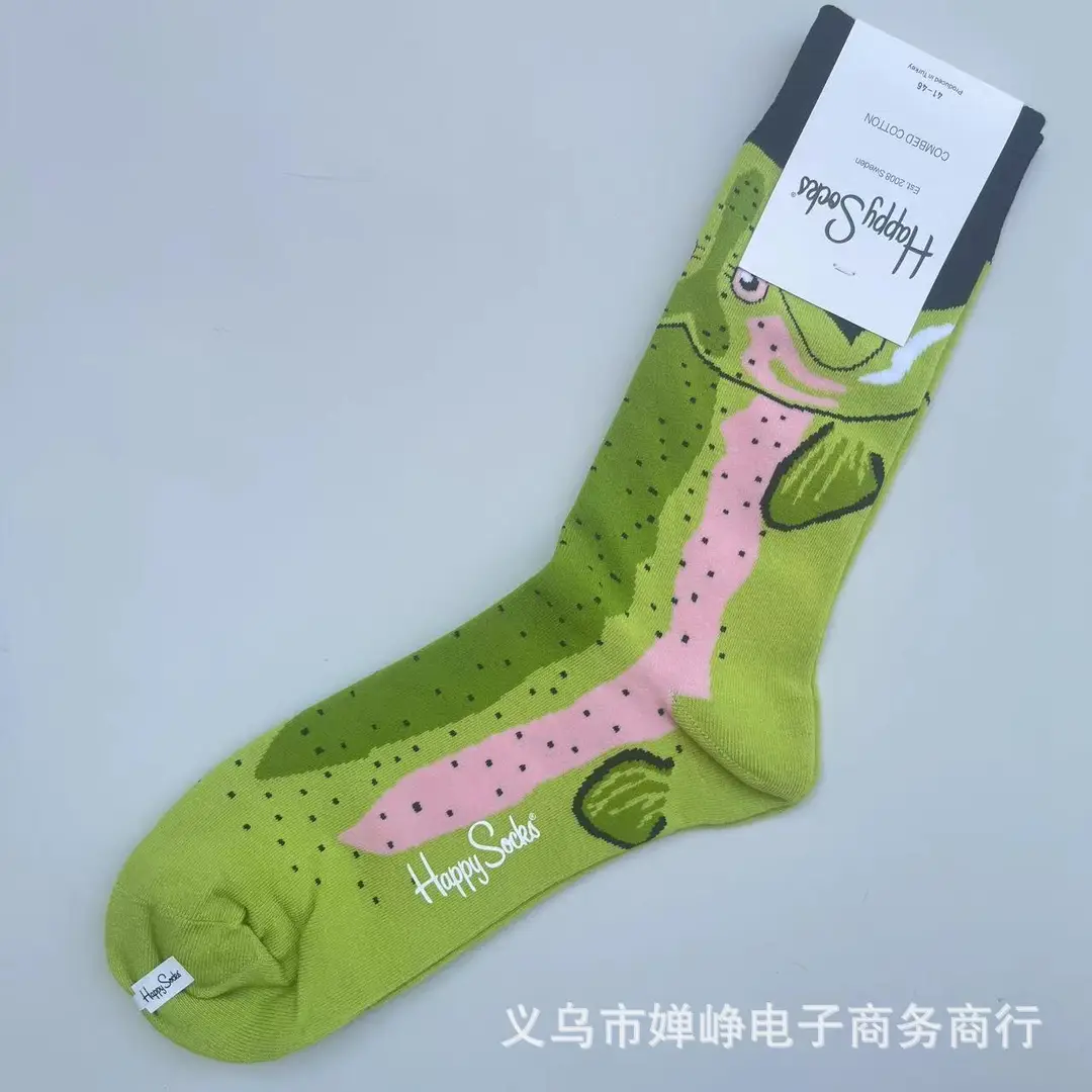 New Happysocks Men's Socks Trendy Brand Socks Colorfulful Jacquard Popular Versatile Cotton Socks Mid-Calf Socks Ins Trendy Socks