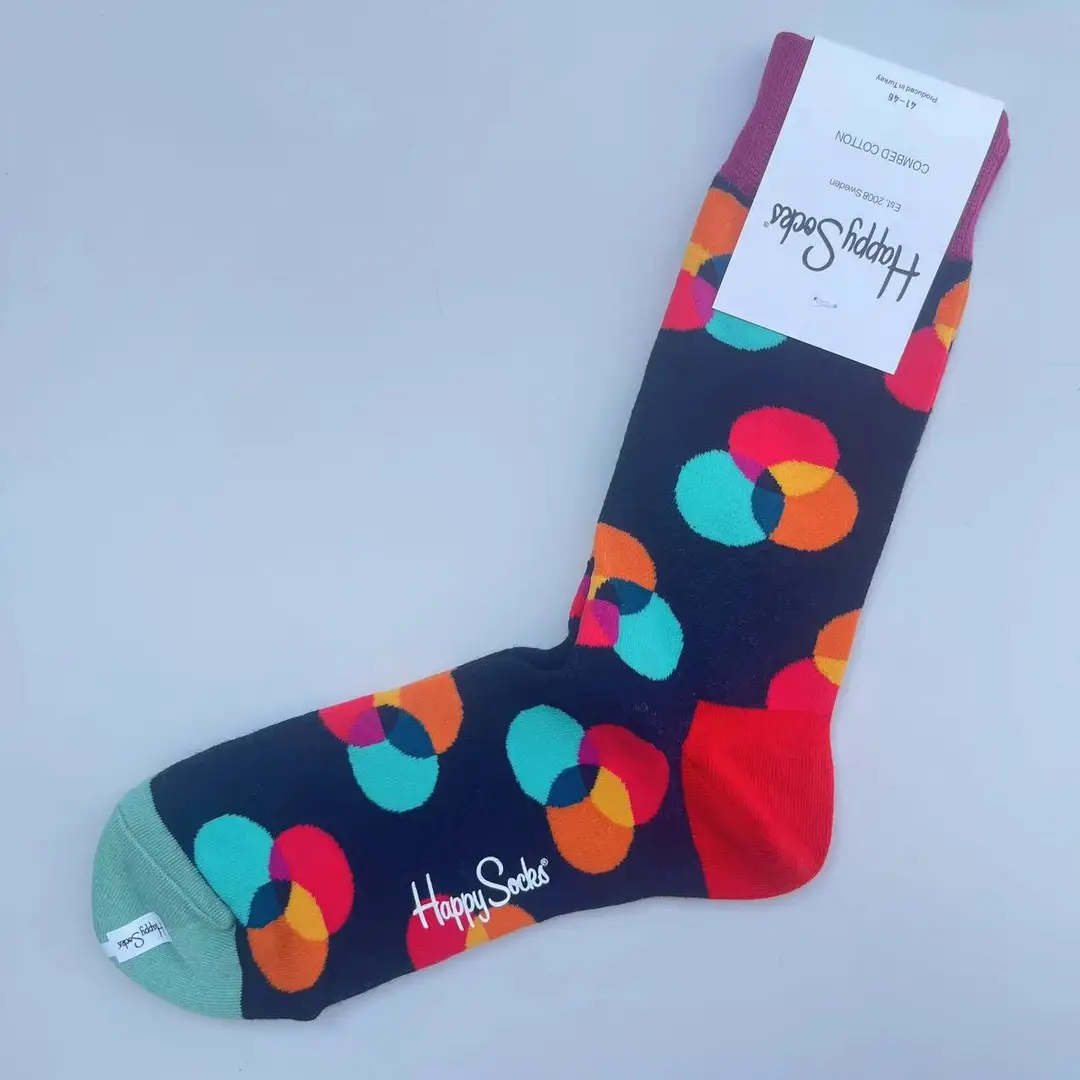New Happysocks Men's Socks Trendy Brand Socks Colorfulful Jacquard Popular Versatile Cotton Socks Mid-Calf Socks Ins Trendy Socks