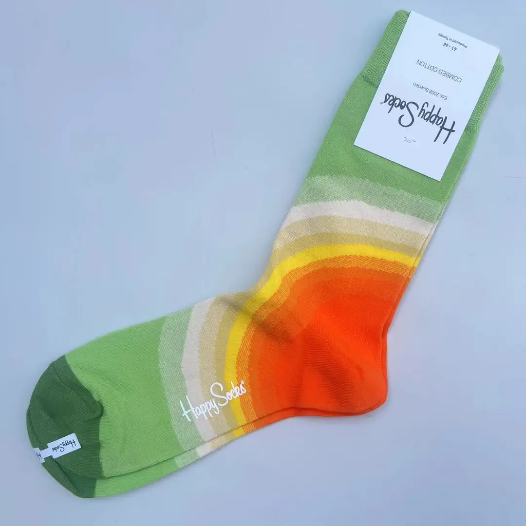New Happysocks Men's Socks Trendy Brand Socks Colorfulful Jacquard Popular Versatile Cotton Socks Mid-Calf Socks Ins Trendy Socks