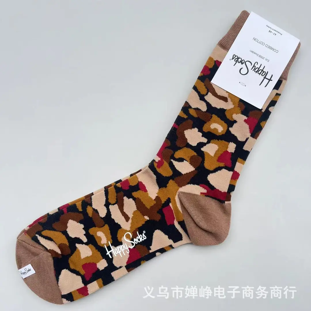 New Happysocks Men's Socks Trendy Brand Socks Colorfulful Jacquard Popular Versatile Cotton Socks Mid-Calf Socks Ins Trendy Socks