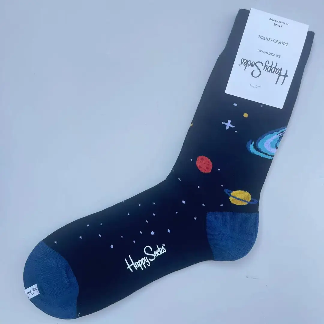 New Happysocks Men's Socks Trendy Brand Socks Colorfulful Jacquard Popular Versatile Cotton Socks Mid-Calf Socks Ins Trendy Socks