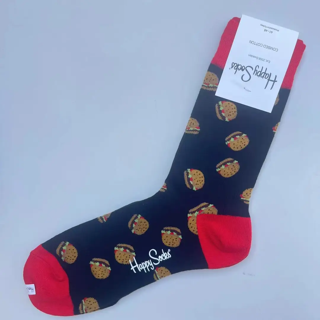 New Happysocks Men's Socks Trendy Brand Socks Colorfulful Jacquard Popular Versatile Cotton Socks Mid-Calf Socks Ins Trendy Socks