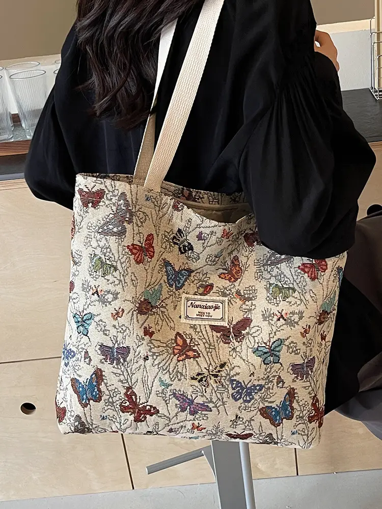 Large Capacity Butterfly Canvas Tote Bag Women - Image 7