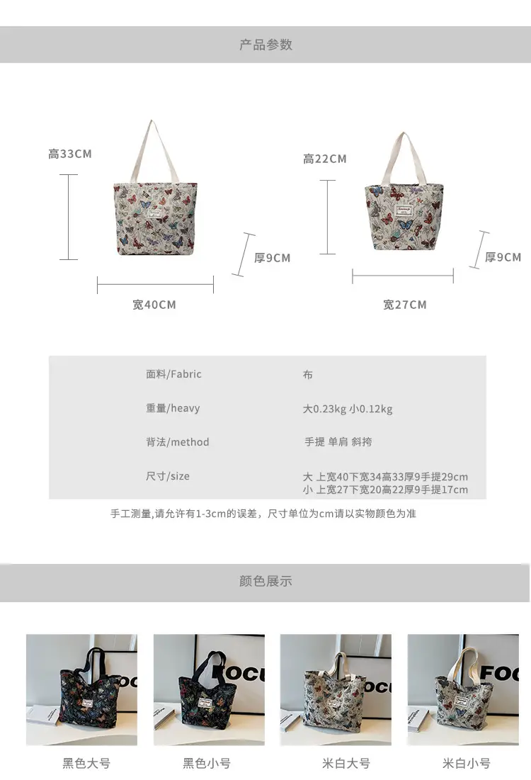 Large Capacity Butterfly Canvas Tote Bag Women — feature 1
