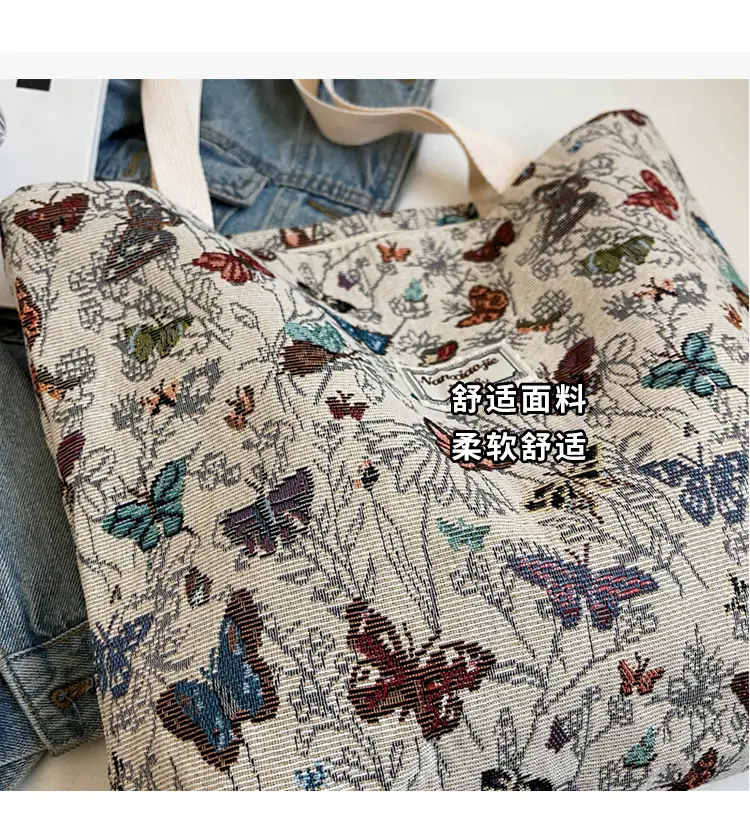 Large Capacity Butterfly Canvas Tote Bag Women — feature 4