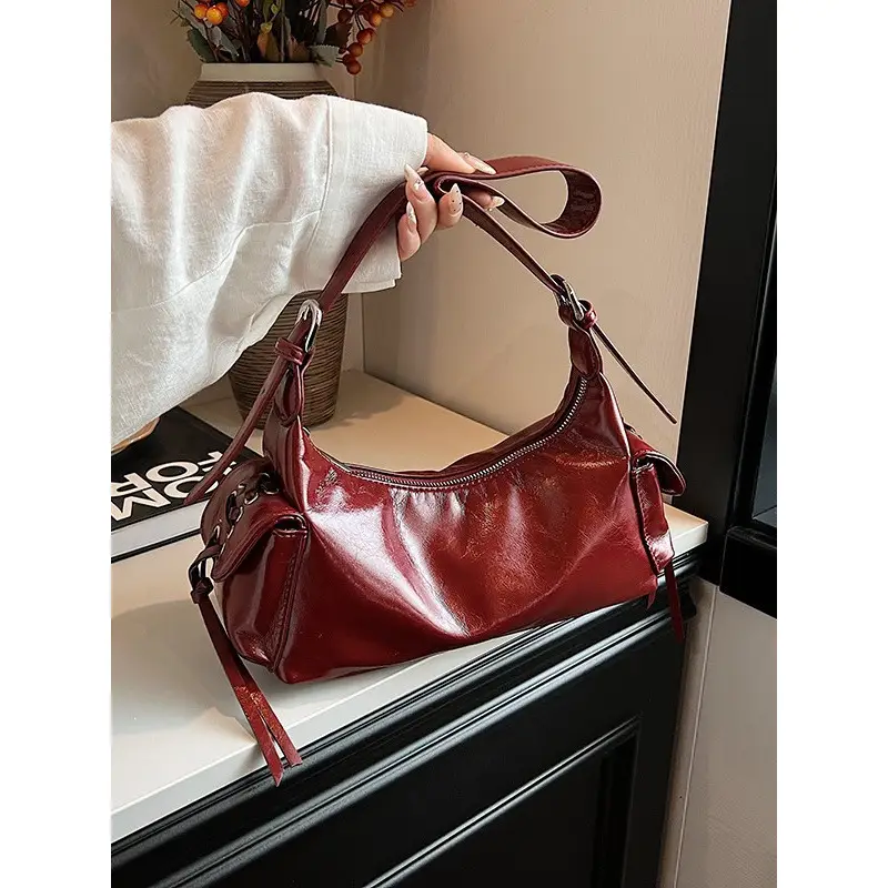 Retro Red Soft Leather Commuter Bag for Women - Image 6