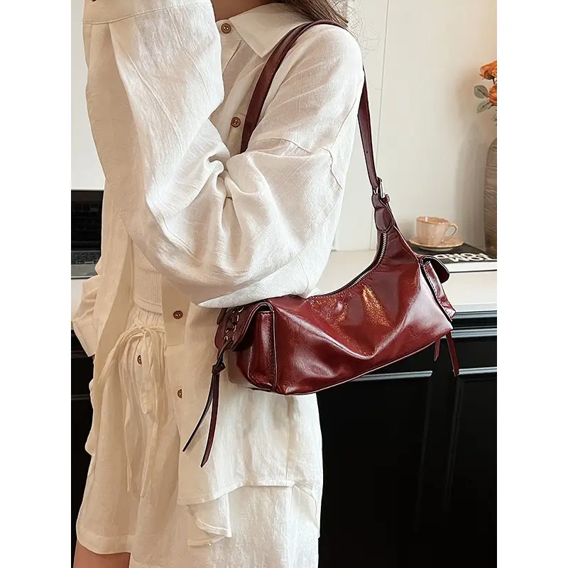 Retro Red Soft Leather Commuter Bag for Women - Image 9