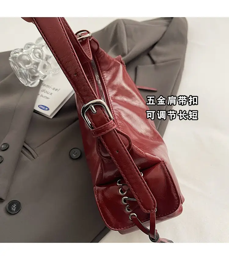 Retro Red Soft Leather Commuter Bag for Women — feature 13