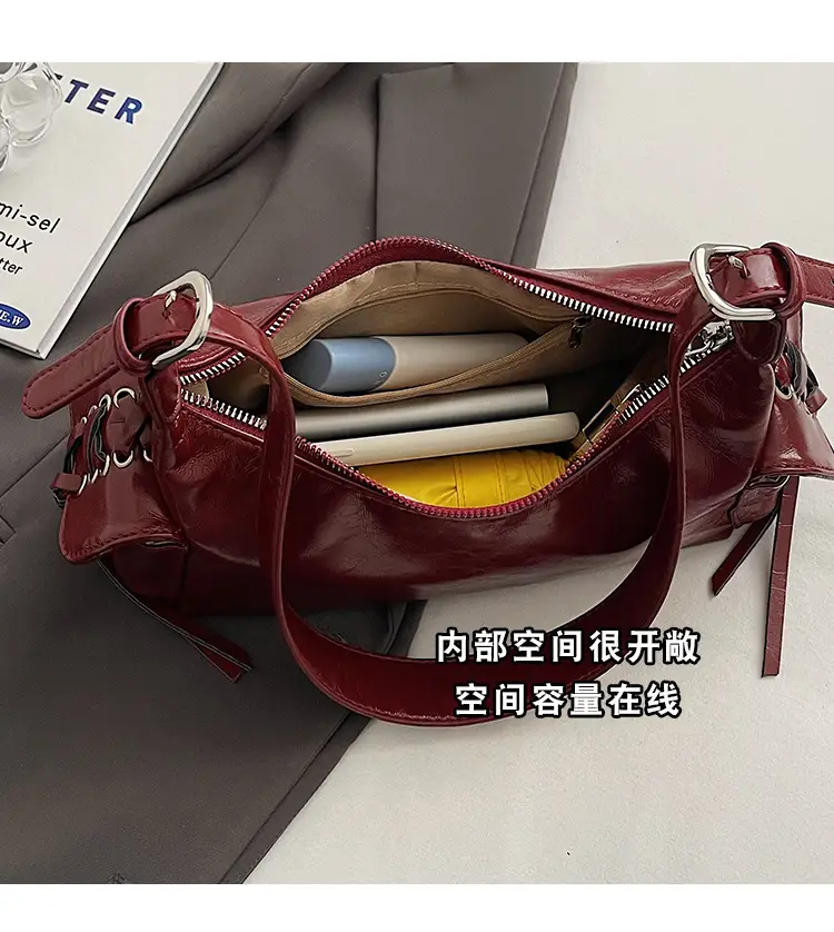 Retro Red Soft Leather Commuter Bag for Women — feature 17