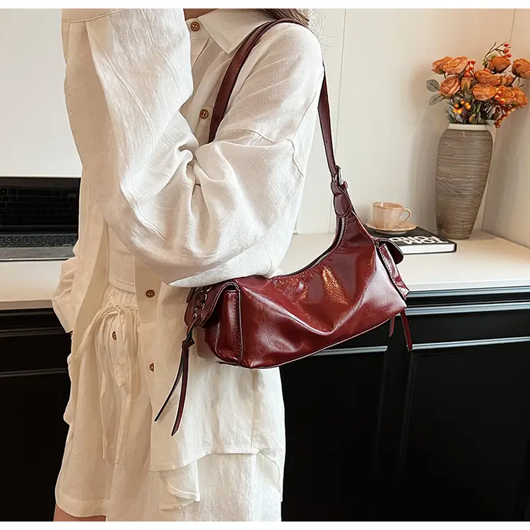 Retro Red Soft Leather Commuter Bag for Women — feature 20
