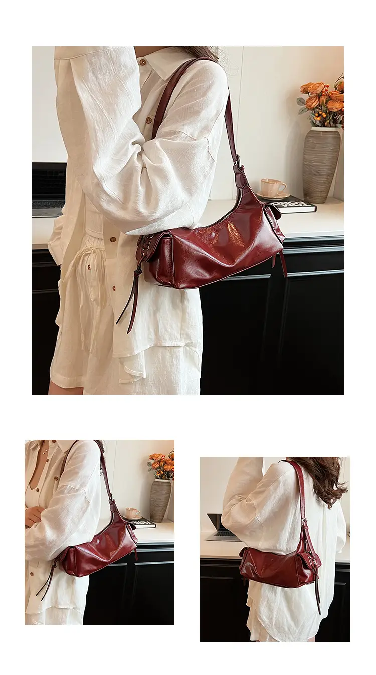 Retro Red Soft Leather Commuter Bag for Women — feature 35