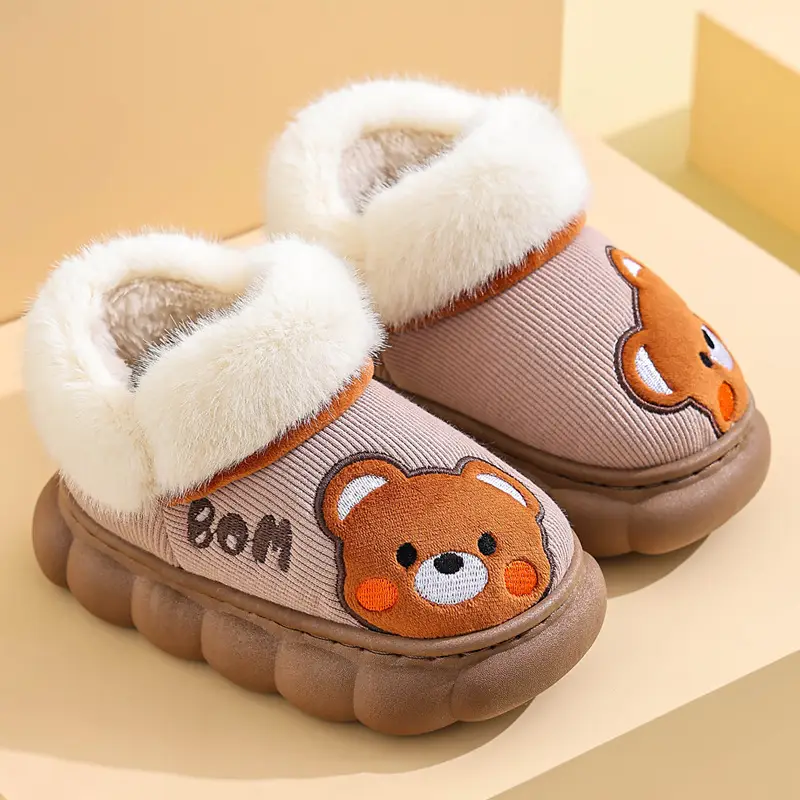 Children's Cotton Slippers for Boys and Girls in Autumn and Winter, Cute and Warm Furry Kidsren's Non-Slip Boys' Baby Home Slippers