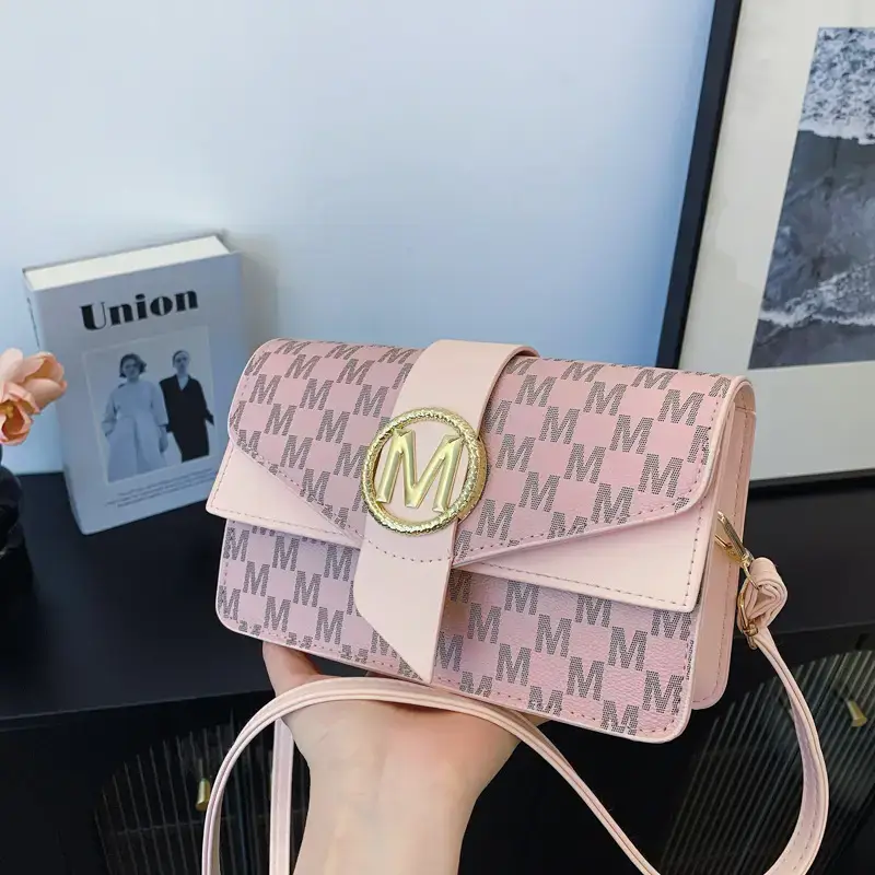 Women's Black Monogram Shoulder Bag with Gold Logo - Image 5