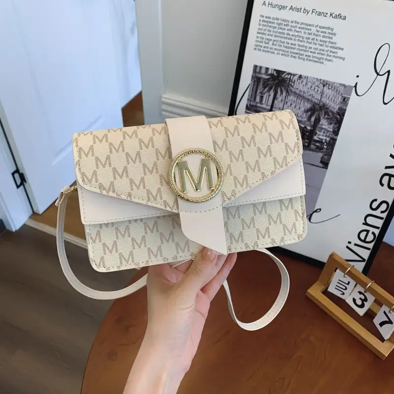 Women's Black Monogram Shoulder Bag with Gold Logo - Image 8