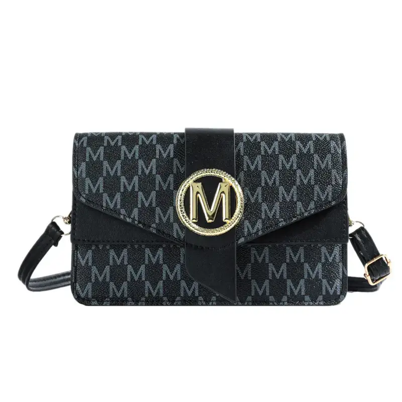 Women's Black Monogram Shoulder Bag with Gold Logo - Image 9