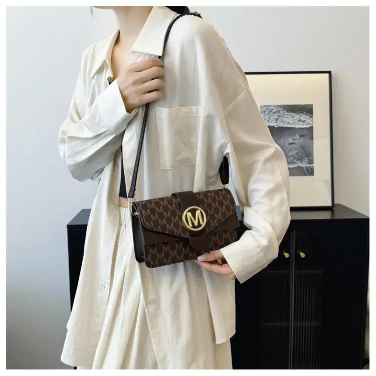 Women's Black Monogram Shoulder Bag with Gold Logo — feature 19