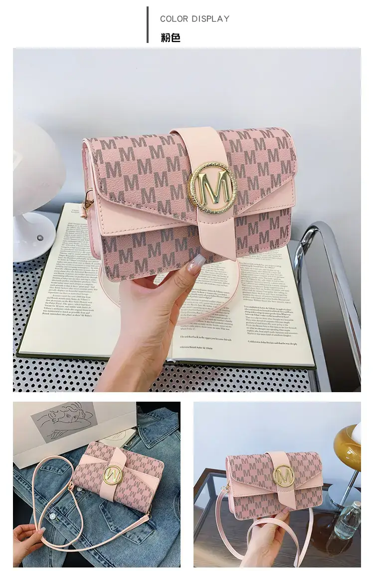 Women's Black Monogram Shoulder Bag with Gold Logo — feature 25