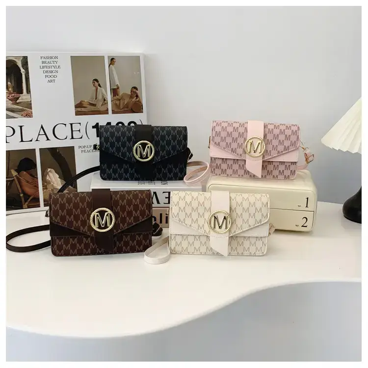 Women's Black Monogram Shoulder Bag with Gold Logo — feature 26