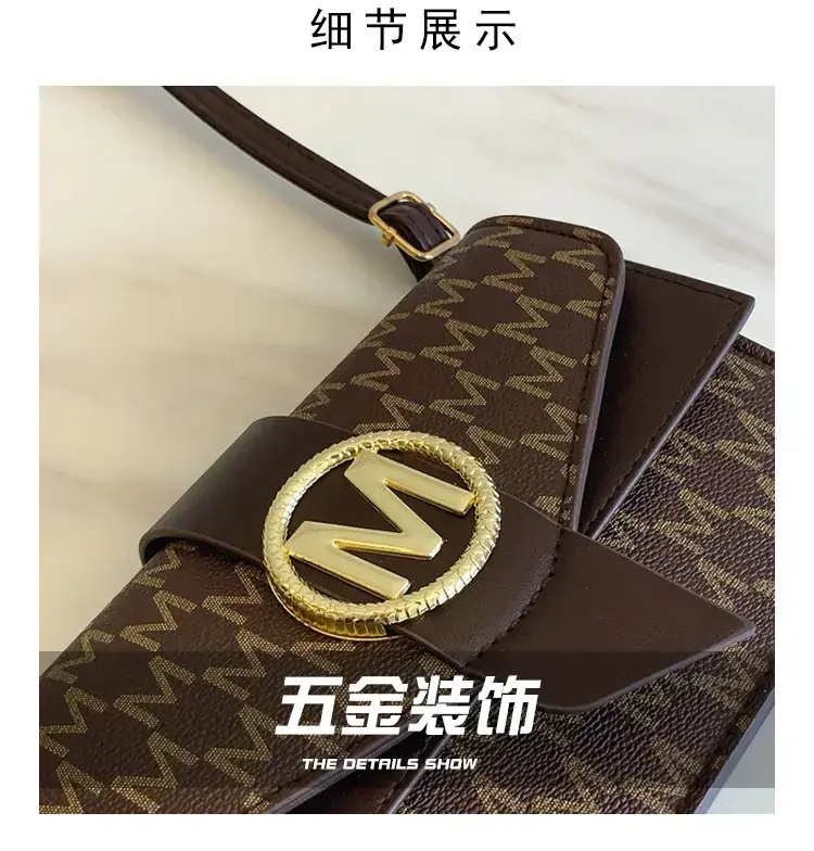 Women's Black Monogram Shoulder Bag with Gold Logo — feature 4