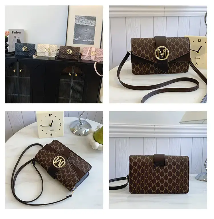 Women's Black Monogram Shoulder Bag with Gold Logo — feature 9