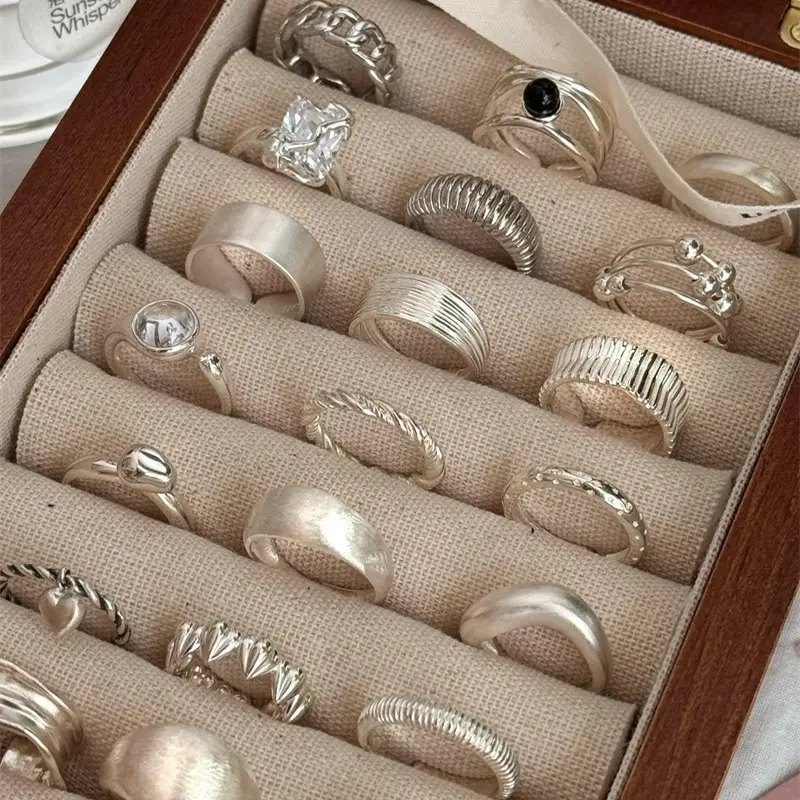 Niche Retro S925 Sterling Silver Plain Ring Ring Women's Color-free Light Luxury High-end Finger Ring All-match Open Ring