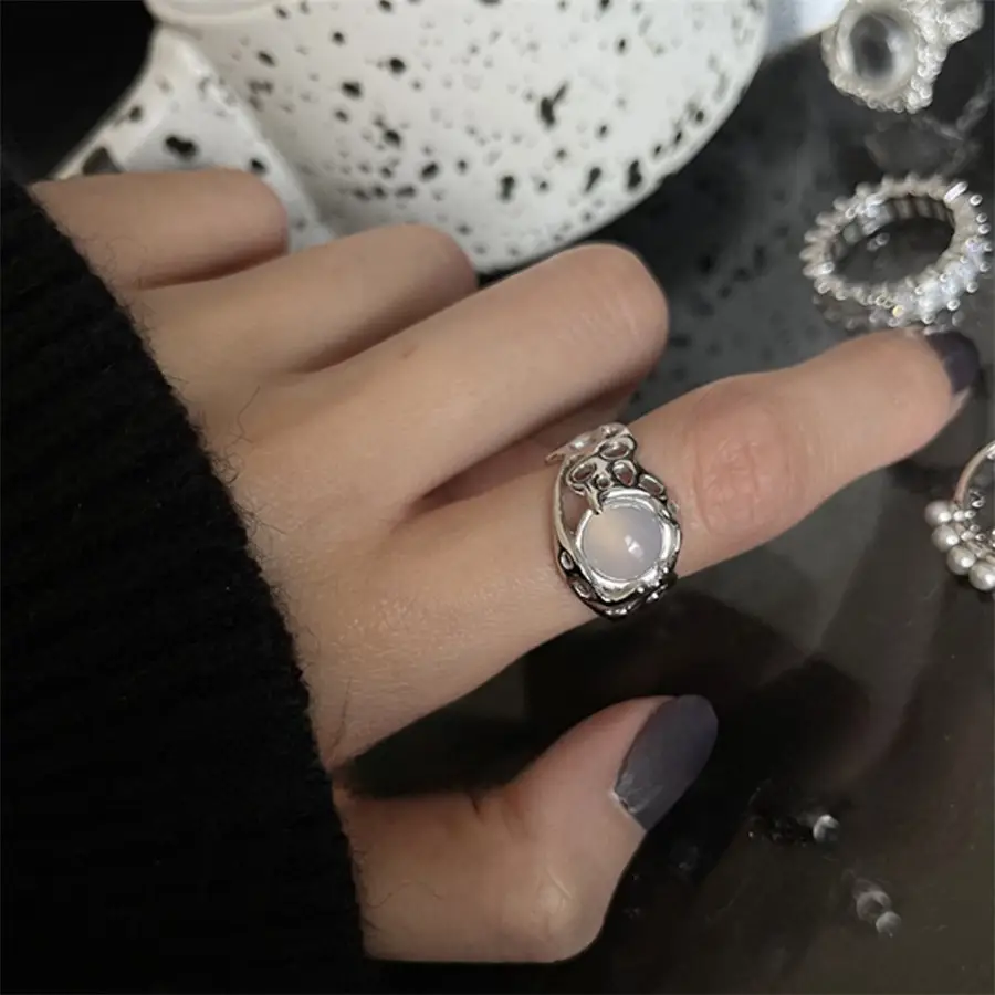 Niche Retro S925 Sterling Silver Plain Ring Ring Women's Color-free Light Luxury High-end Finger Ring All-match Open Ring
