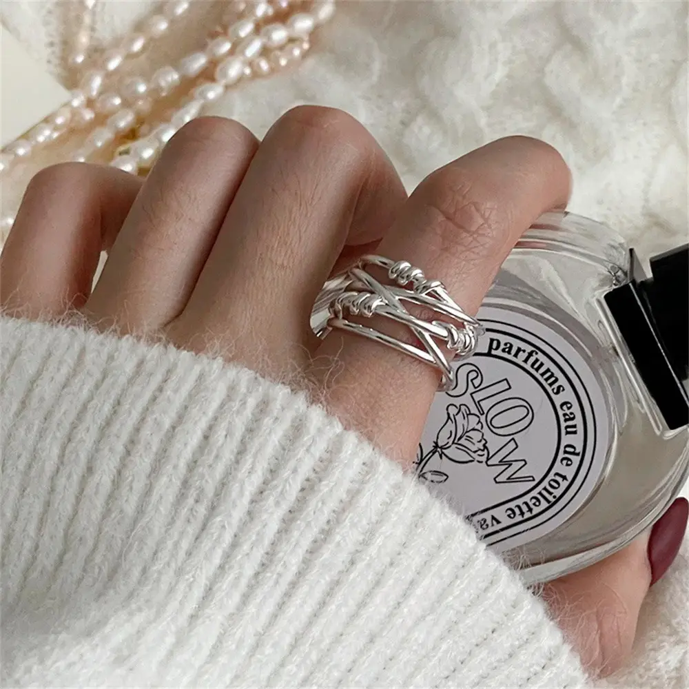 Niche Retro S925 Sterling Silver Plain Ring Ring Women's Color-free Light Luxury High-end Finger Ring All-match Open Ring