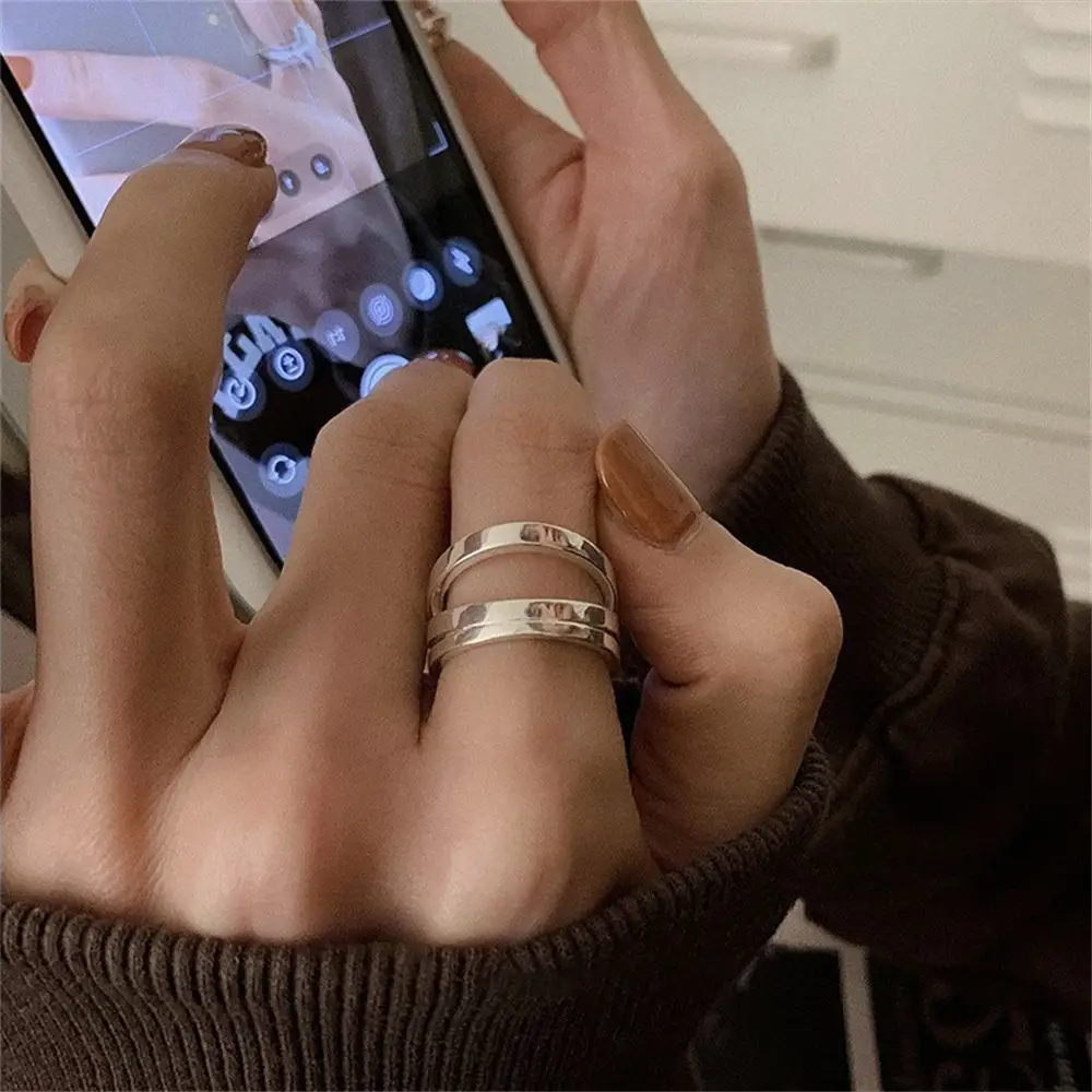 Niche Retro S925 Sterling Silver Plain Ring Ring Women's Color-free Light Luxury High-end Finger Ring All-match Open Ring